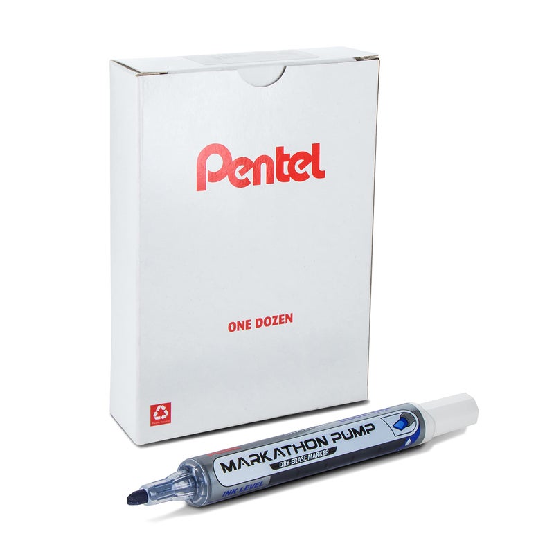 Pentel Markathon Pump Dry Erase Marker, Chisel Tip, Blue Ink, 12 Pack (MWL6SX-C) - Image 1